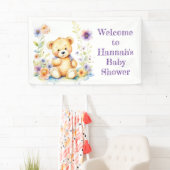 Teddybeer in Bloemen Meisjes Baby shower Spandoek (Insitu)