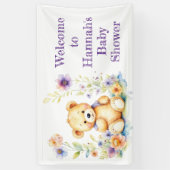 Teddybeer in Bloemen Meisjes Baby shower Spandoek (Verticaal)