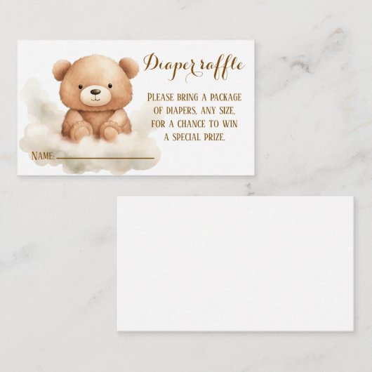 Teddybeer in de Kaart van Raffle - Baby shower (Voorkant / Achterkant)