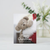 Teddybeer in de kous van Kerstmis Feestdagenkaart (Staand voorkant)