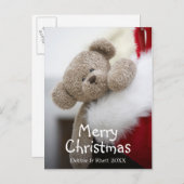 Teddybeer in de kous van Kerstmis Feestdagenkaart (Voorkant / Achterkant)