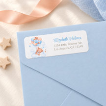 Teddybeer in de lucht baby shower adreslabel