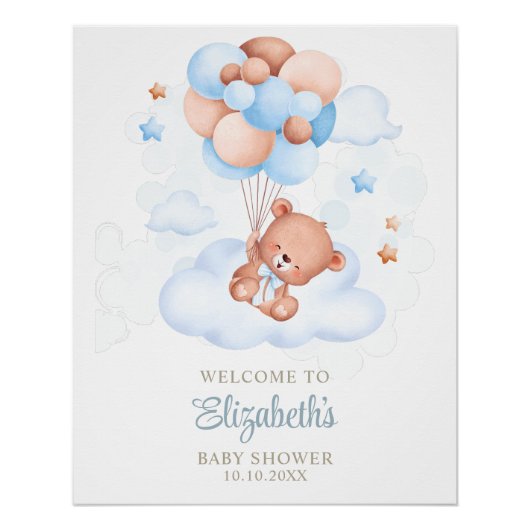 Teddybeer in de lucht Baby Shower Perfect Poster (Voorkant)