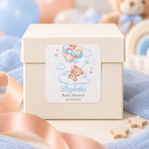 Teddybeer in de lucht Baby Shower Vierkante Sticker
