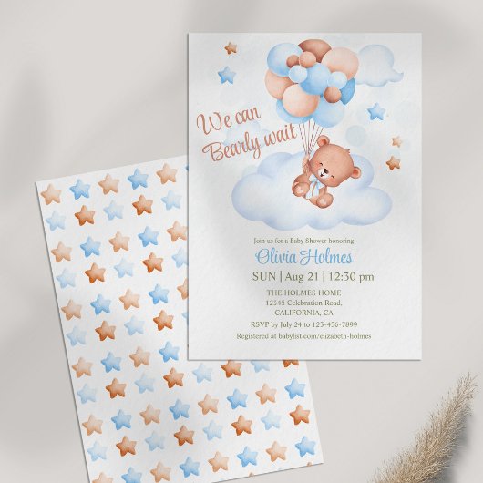 Teddybeer in de Sky Baby shower Uitnodiging