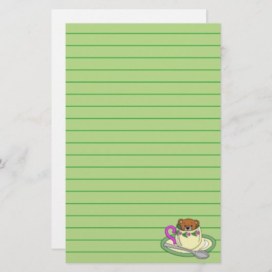 Teddybeer in de Tea Cup Briefpapier (Voorkant / Achterkant)