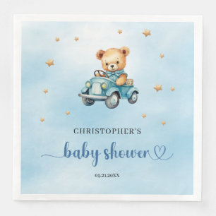 Teddybeer in een baby shower van een autojongen servet