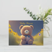 Teddybeer in een weide, schattig baby shower kaart (Staand voorkant)