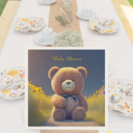 Teddybeer in een weide, schattig baby shower servet