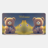 Teddybeer in een weide, schattig baby shower spandoek (Horizontaal)