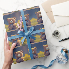 Teddybeer in een weide, schattig kinder elke leeft cadeaupapier