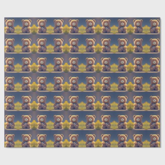 Teddybeer in een weide, schattig kinder elke leeft cadeaupapier (Vlak)