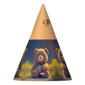 Teddybeer in een weide, schattig kinder elke leeft feesthoedjes (Links)