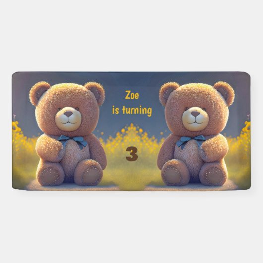 Teddybeer in een weide, schattig kinder elke leeft spandoek (Horizontaal)