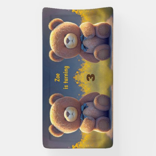 Teddybeer in een weide, schattig kinder elke leeft spandoek (Verticaal)