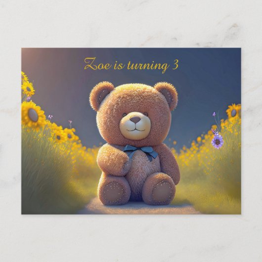 Teddybeer in een weide, schattig kinder elke leeft uitnodiging briefkaart (Voorkant)