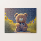 Teddybeer in een weide, schattig legpuzzel (Horizontaal)