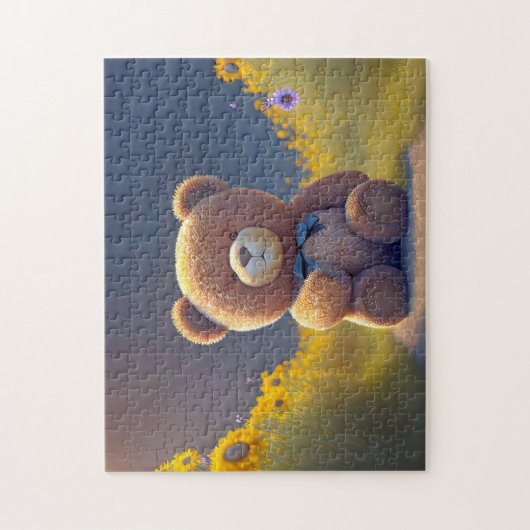 Teddybeer in een weide, schattig legpuzzel (Verticaal)