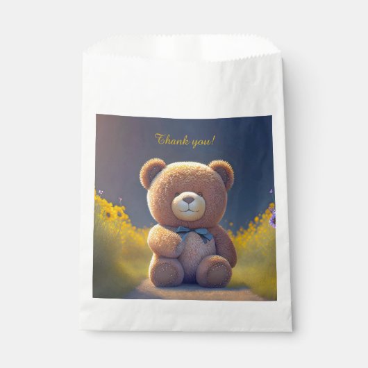 Teddybeer in een weide, schattig op maat bedankzakje (Voorkant)