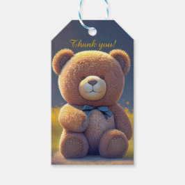 Teddybeer in een weide, schattig op maat cadeaulabel