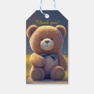 Teddybeer in een weide, schattig op maat cadeaulabel
