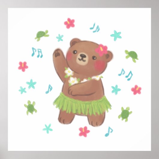 Teddybeer in Hawaii Illustratie Poster (Voorkant)