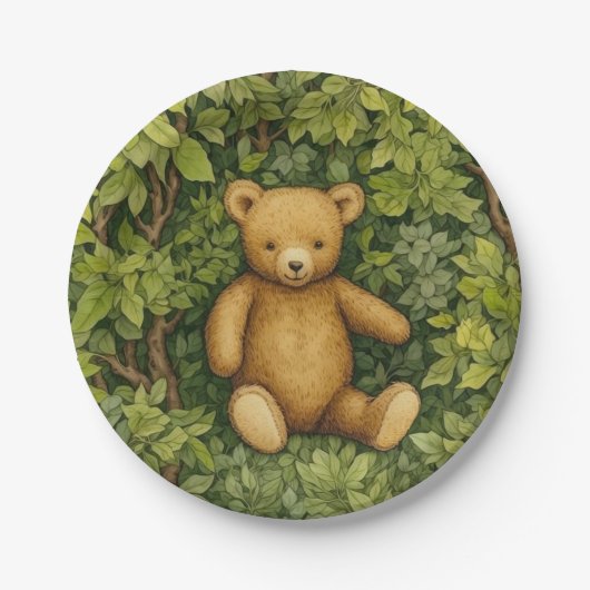 Teddybeer in het bos art nouveau stijl papieren bordje (Voorkant)