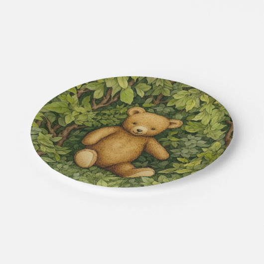 Teddybeer in het bos art nouveau stijl papieren bordje (Gekanteld)