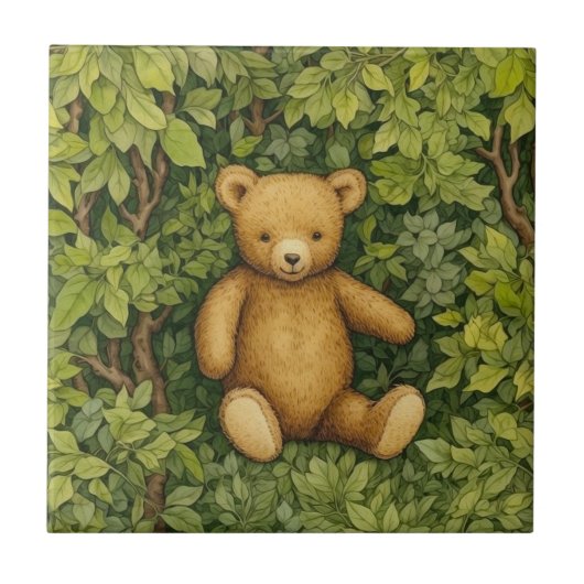 Teddybeer in het bos art nouveau stijl tegeltje (Voorkant)