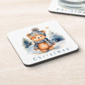 Teddybeer in het bos, gepersonaliseerd bier onderzetter (Linkerzijde)