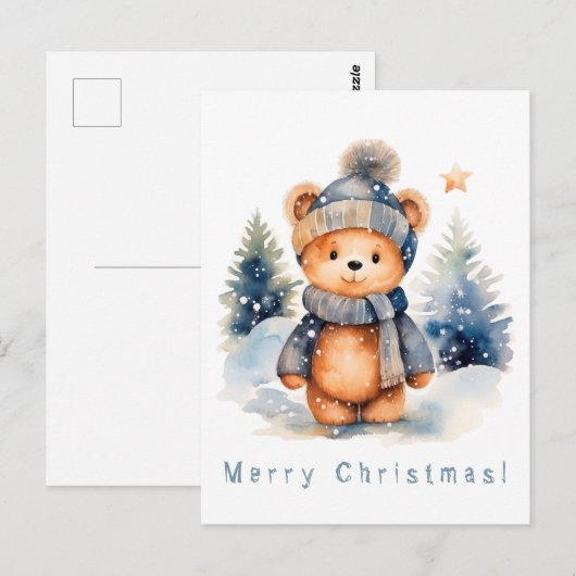 Teddybeer in het bos, gepersonaliseerd briefkaart (Voorkant / Achterkant)