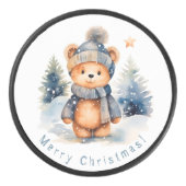 Teddybeer in het bos, gepersonaliseerd hockey puck (Voorkant)