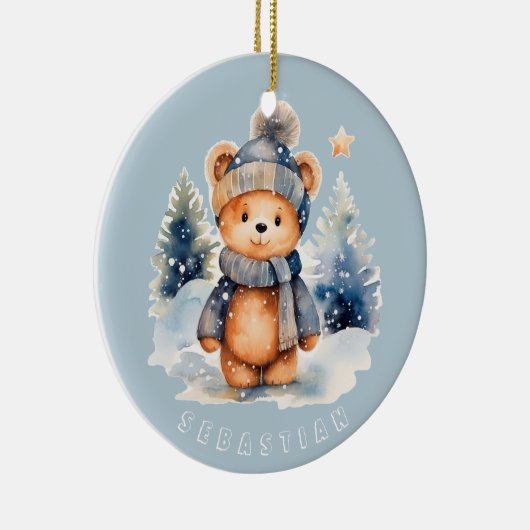Teddybeer in het bos, gepersonaliseerd keramisch ornament (Rechts)