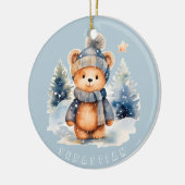 Teddybeer in het bos, gepersonaliseerd keramisch ornament (Links)