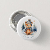 Teddybeer in het bos, gepersonaliseerd ronde button 3,2 cm (Voorkant /achterkant)