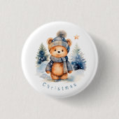 Teddybeer in het bos, gepersonaliseerd ronde button 3,2 cm (Voorkant)