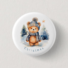 Teddybeer in het bos, gepersonaliseerd ronde button 3,2 cm