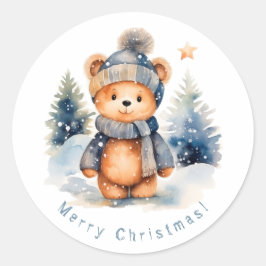 Teddybeer in het bos, gepersonaliseerd ronde sticker
