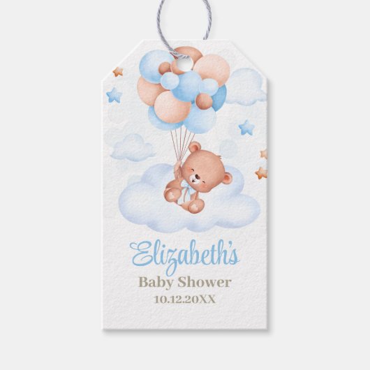 Teddybeer in het Sky Baby shower Cadeaulabel (Voorkant)