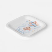 Teddybeer in het Sky Baby shower Papieren Bordje (Gebogen)