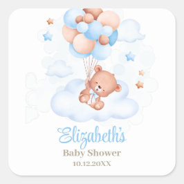 Teddybeer in het Sky Baby shower Vierkante Sticker