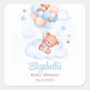 Teddybeer in het Sky Baby shower Vierkante Sticker