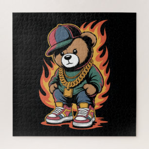 Teddybeer in hiphopstijl met gouden kettingen legpuzzel