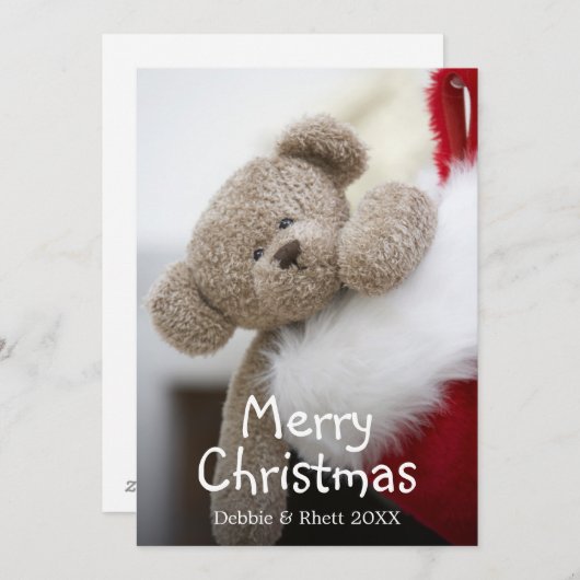 Teddybeer in kerstkous feestdagenkaart (Voorkant / Achterkant)