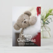 Teddybeer in kerstkous feestdagenkaart (Staand voorkant)