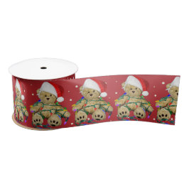 Teddybeer in kerstverlichting op Stippen Satijnen Lint