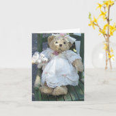 Teddybeer in kleding met de Stoel Notecards van de Kaart (Gele Bloem)