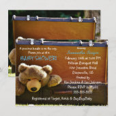 Teddybeer in koffer Baby Boy Shower Uitnodiging (Voorkant / Achterkant)