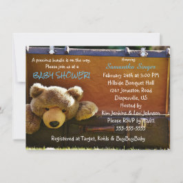 Teddybeer in koffer Baby Boy Shower Uitnodiging