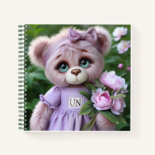 Teddybeer in lila jurk   notitieboek (Voorkant)